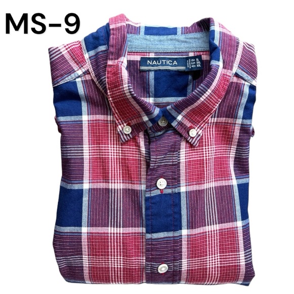 SzXL Nautica Blue/White/Red Check Button Down Shirt - Picture 2 of 7